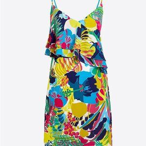 J Crew Factory Printed ruffle-front cami dress